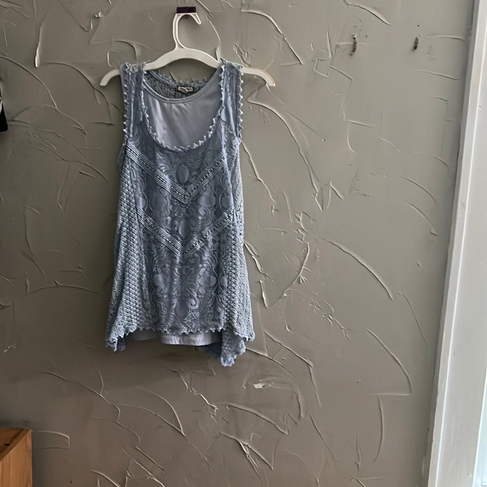 Light blue crocheted tank w under tank